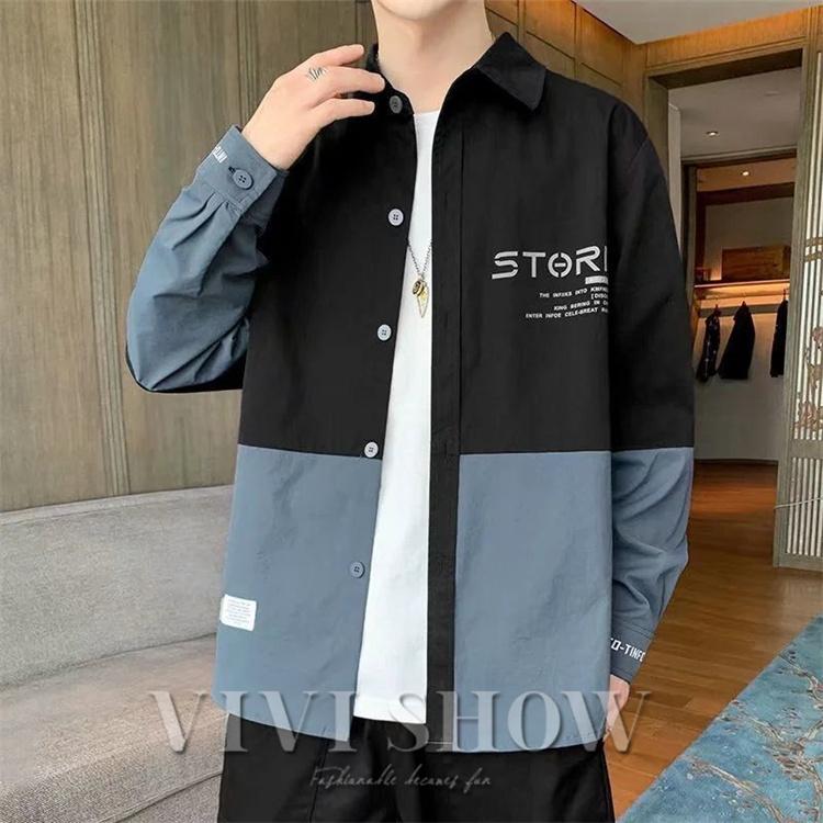 シャツ メンズ 長袖 アウター ジャケットシャツ 羽織り 開襟シャツ