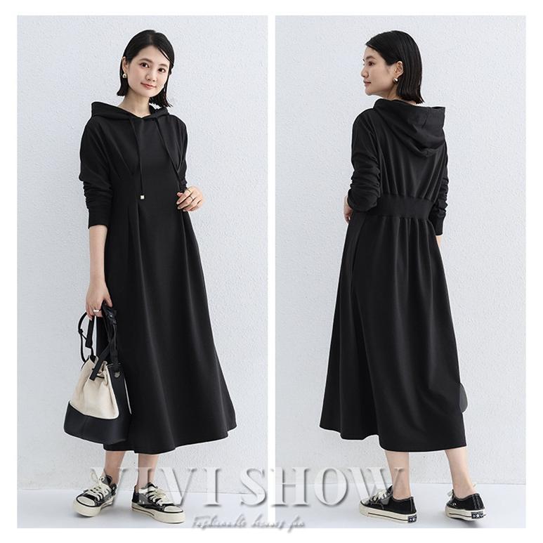 レディース 長袖 ワンピース ワンピ フード付き 膝丈 大人かわいい