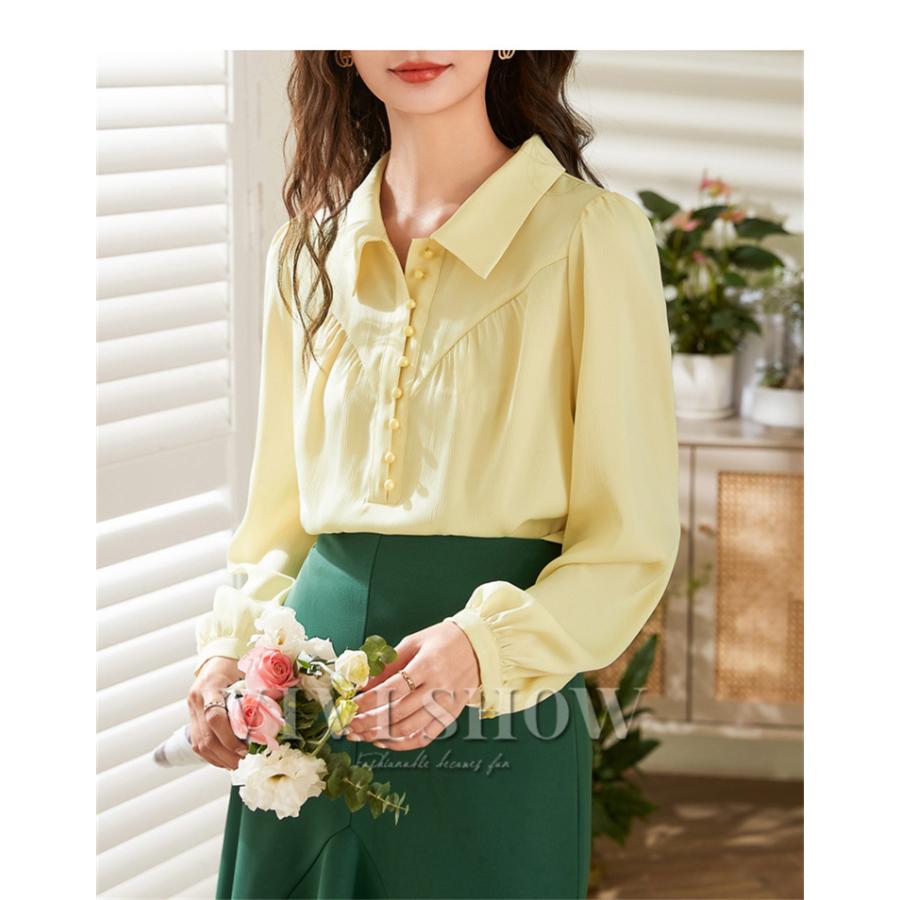 ブラウス 長袖 シャツ レディース 女性 かわいい シンプル フェミニン