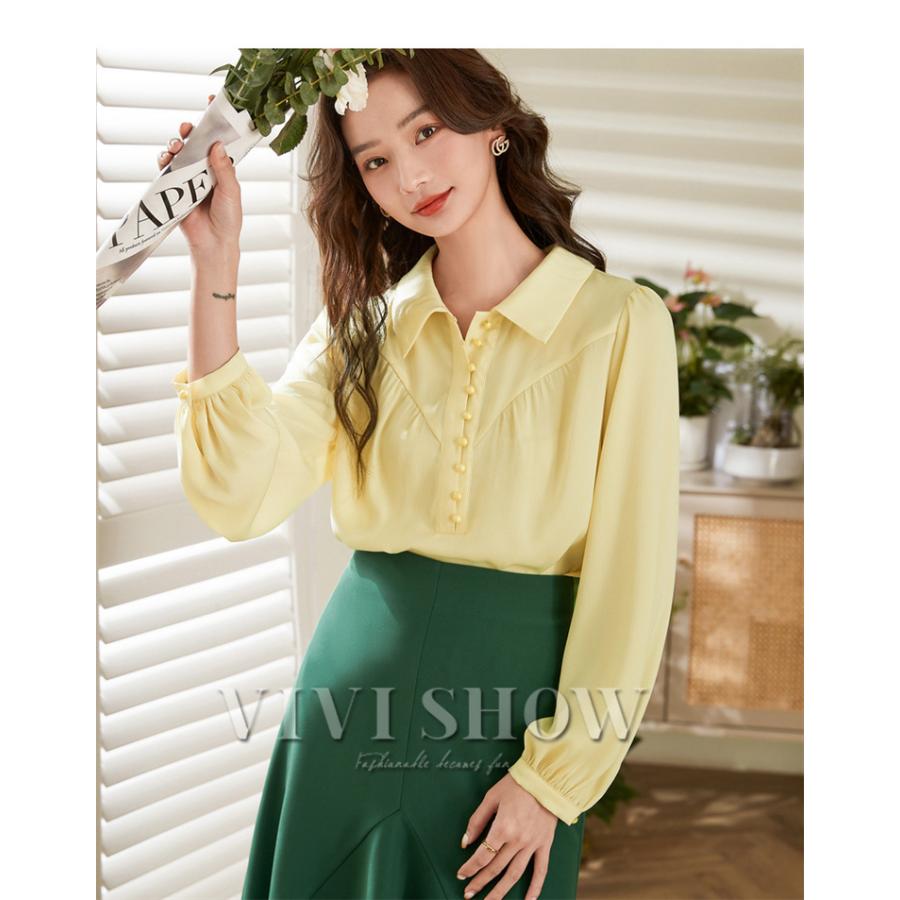 ブラウス 長袖 シャツ レディース 女性 かわいい シンプル フェミニン