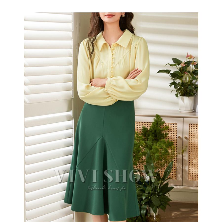 ブラウス 長袖 シャツ レディース 女性 かわいい シンプル フェミニン