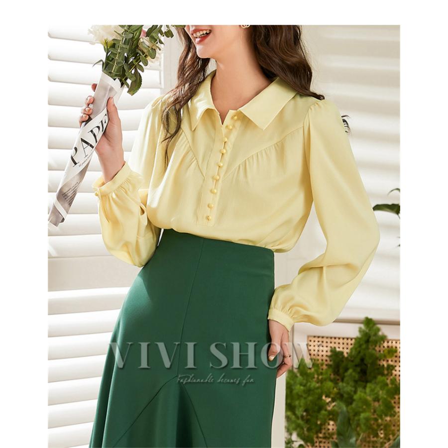 ブラウス 長袖 シャツ レディース 女性 かわいい シンプル フェミニン