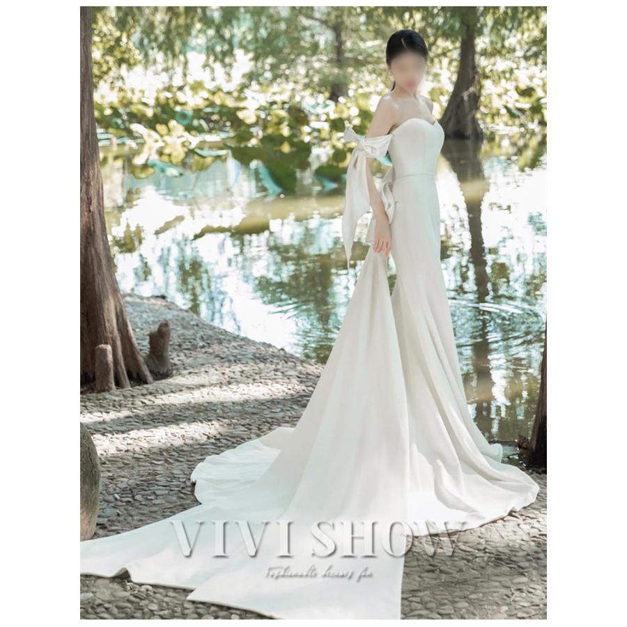 新品　花嫁ウエディングドレス 二次会 結婚式 パーティードレス白い 前撮り ウエディングドレス 二次会 袖あり 長袖 購入 白 花嫁 エンパイア