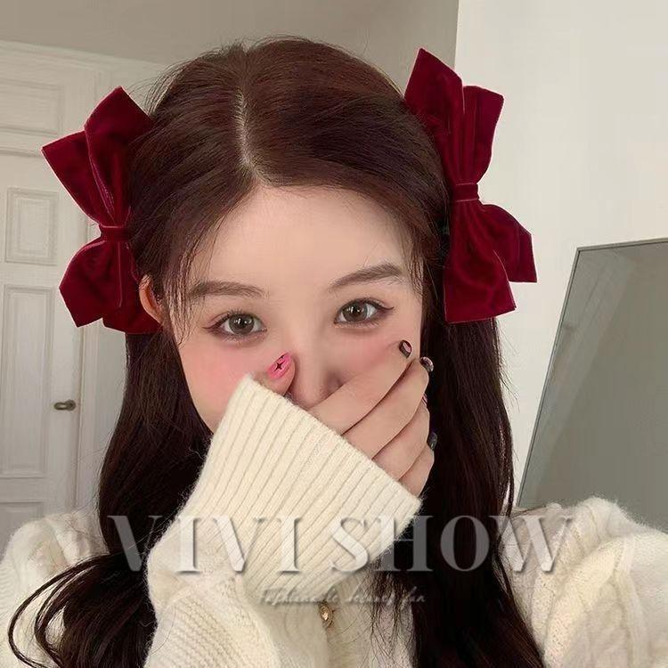 2個入 バレッタ ヘアクリップ 蝶結び 赤 ヘアピン レディース ヘア