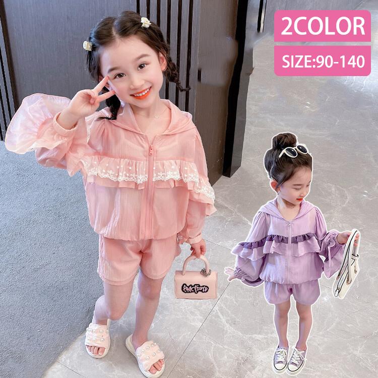 女の子 セットアップ パーカー ハーフパンツ レース ふりふり 子供服