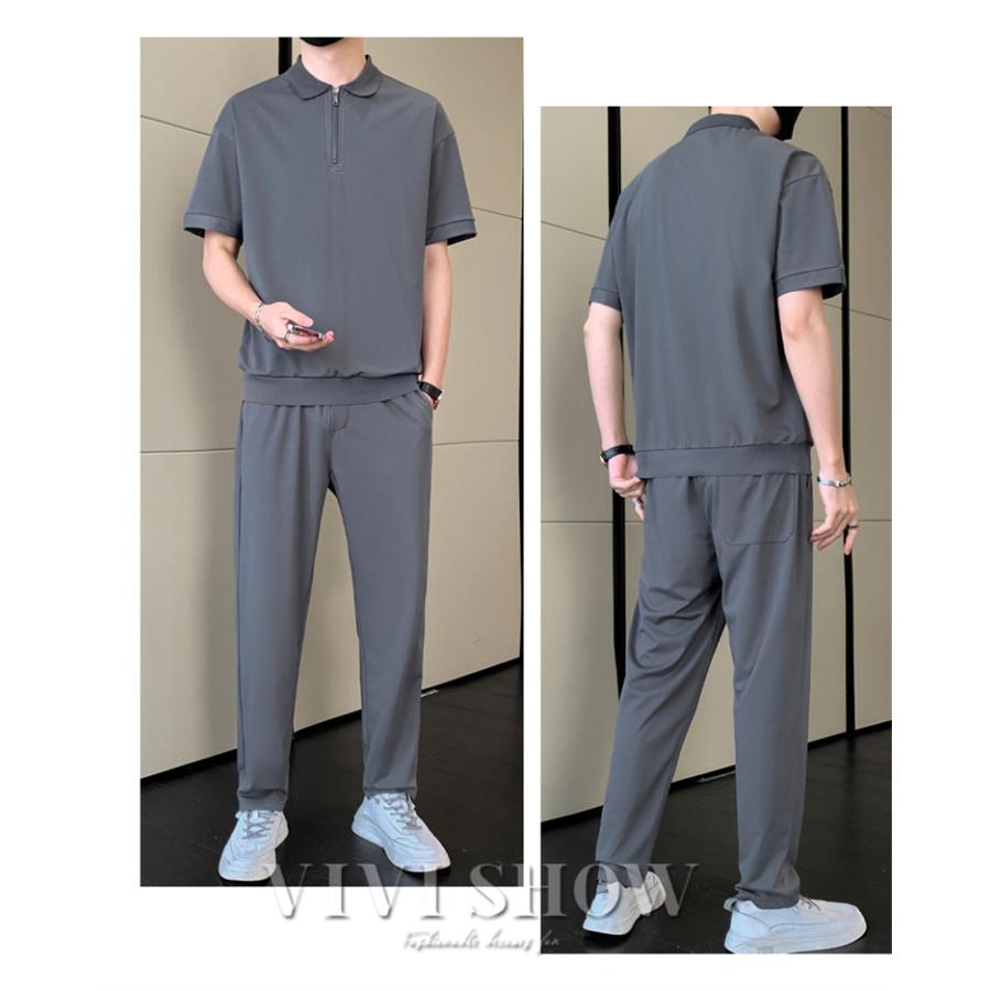 メンズ セットアップ 上下セット 半袖シャツ ロング丈パンツ