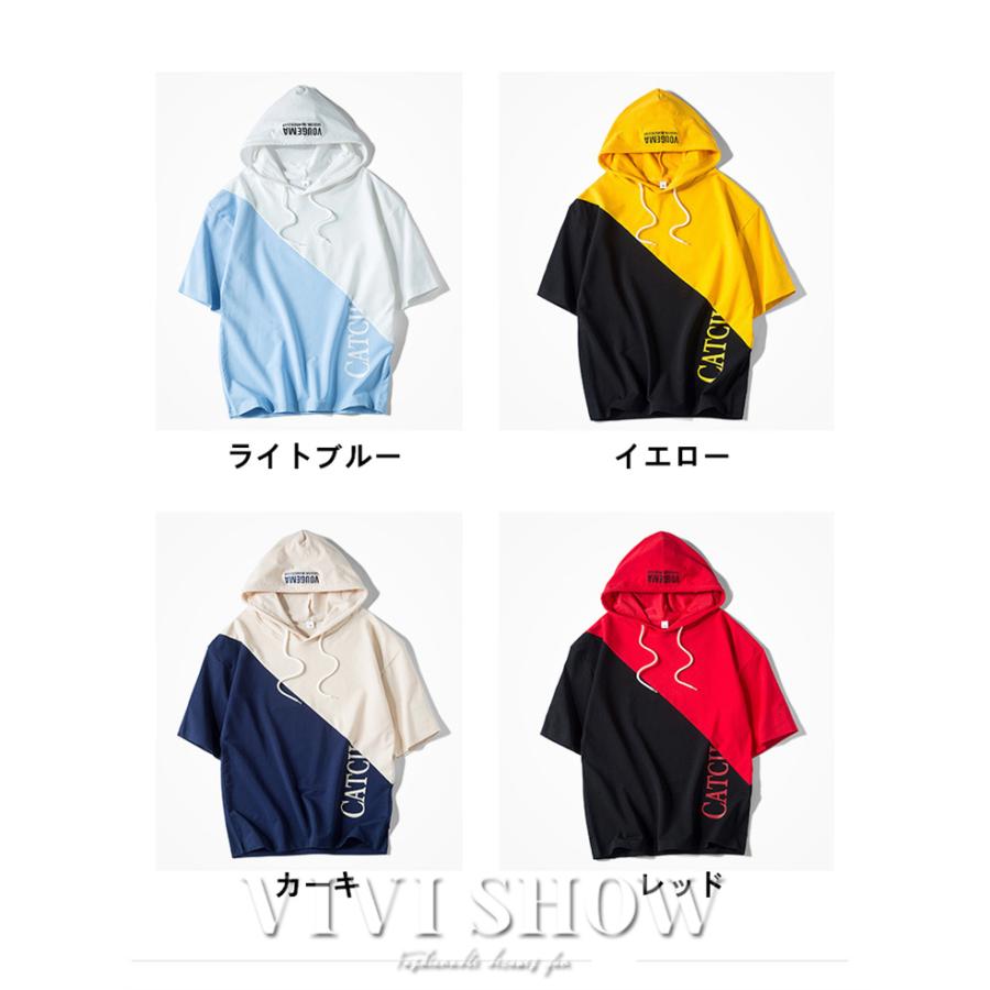 パーカー メンズ 半袖パーカー スウェット プルオーバー トップス 英字
