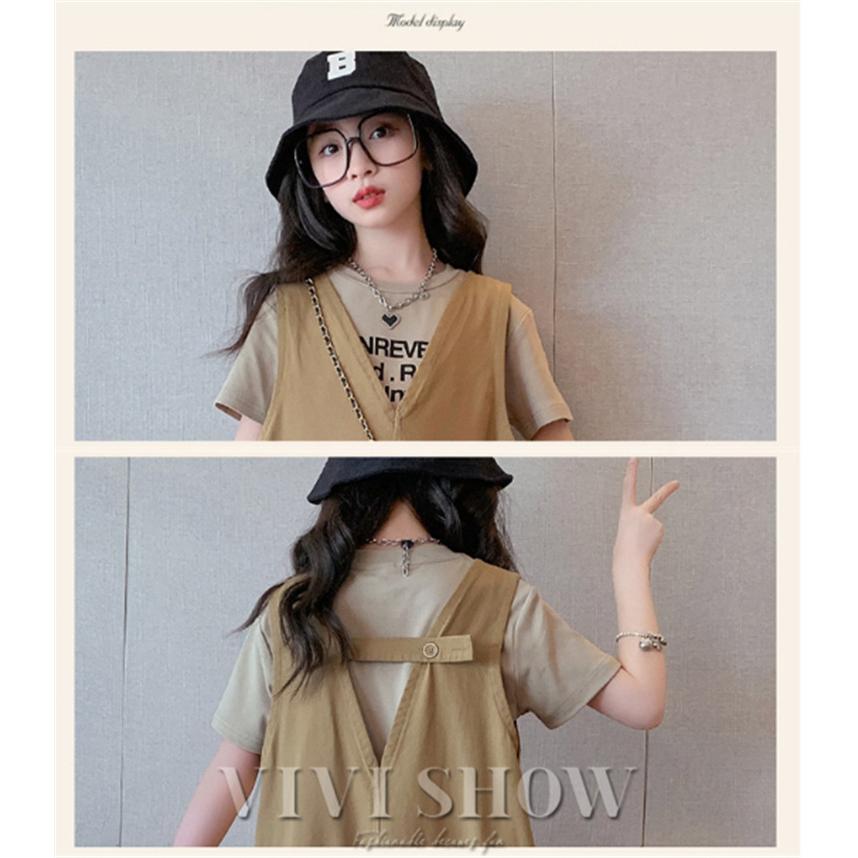 キッズ ジュニア サロペット風 Ｔシャツ トップス ボトムス ゆったり シンプル 子供服 おしゃれ カジュアル あわせやすい カットソー かわいい デイリー セット｜vivishow777｜13