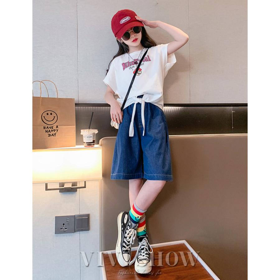 キッズ ジュニア トップス ボトムス ゆったり カットソー 短パン シンプル 子供服 おしゃれ カジュアル あわせやすい かわいい デイリー｜vivishow777｜10