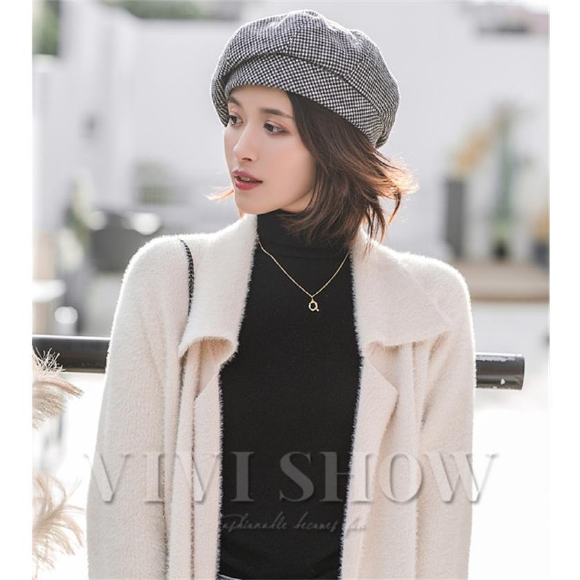 秋冬新作 クロスボーダーチェック柄ベレー帽女性用 英国風ヴィンテージ