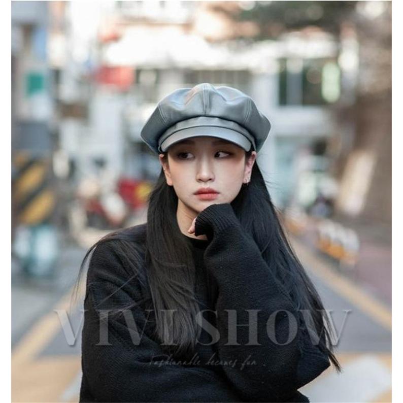 PUレザーベレー帽 レディース 女性用 文学的でヴィンテージな PUレザーベレー帽 レディース 女性用 文学的でヴィンテージな