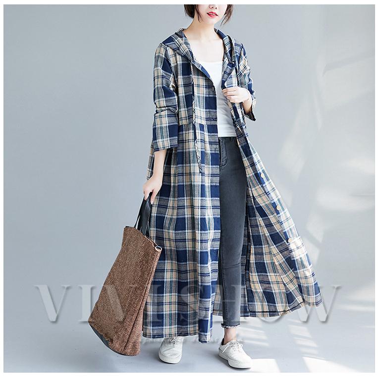 チェック柄 シャツワンピース フード付き オーバーサイズ フード