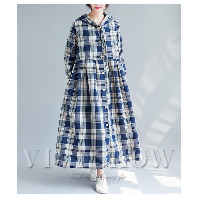 チェック柄 シャツワンピース フード付き オーバーサイズ フード