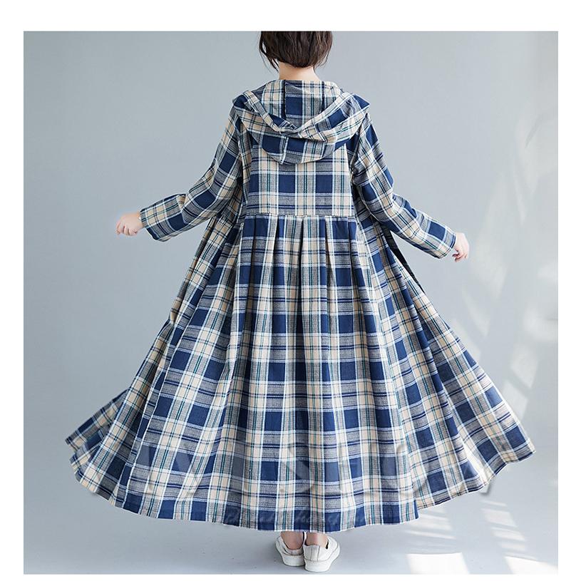 チェック柄 シャツワンピース フード付き オーバーサイズ フード