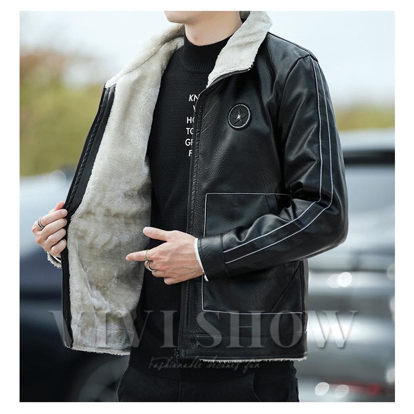 レザージャケット ライダースジャケット メンズ 冬服 裏起毛 PU革 