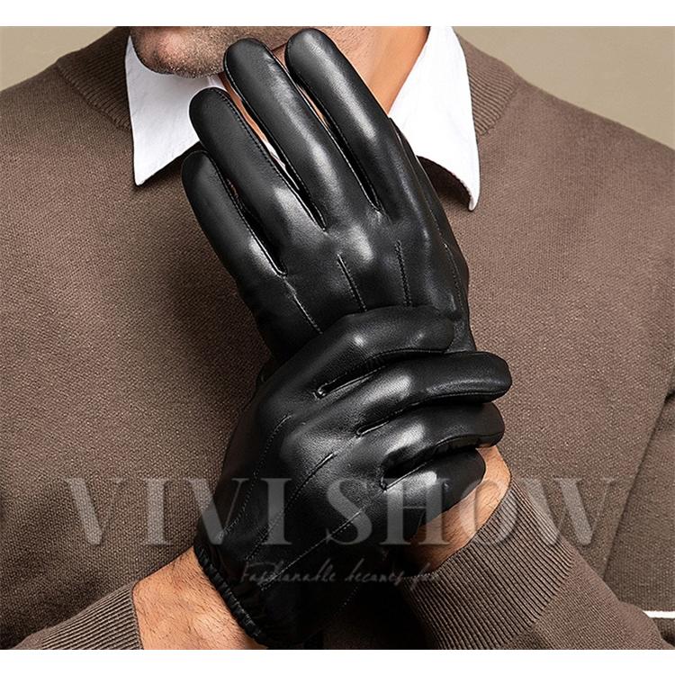 本革手袋 メンズ 五本指 革 スマホ対応 裏起毛 裏ボア付き 防寒