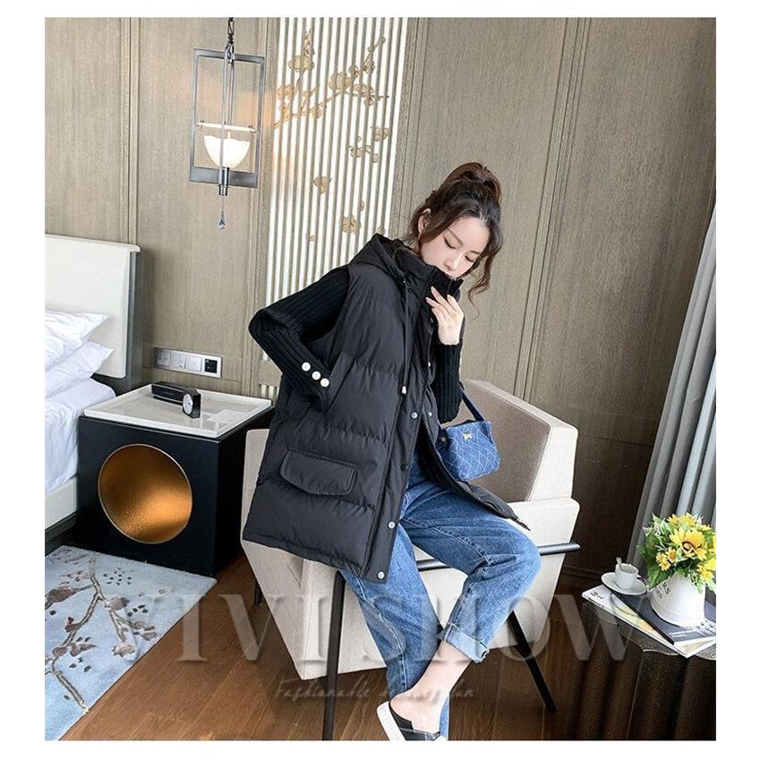 フード付き レディース 中綿ベスト 厚手 軽量 保温 袖なし アウター
