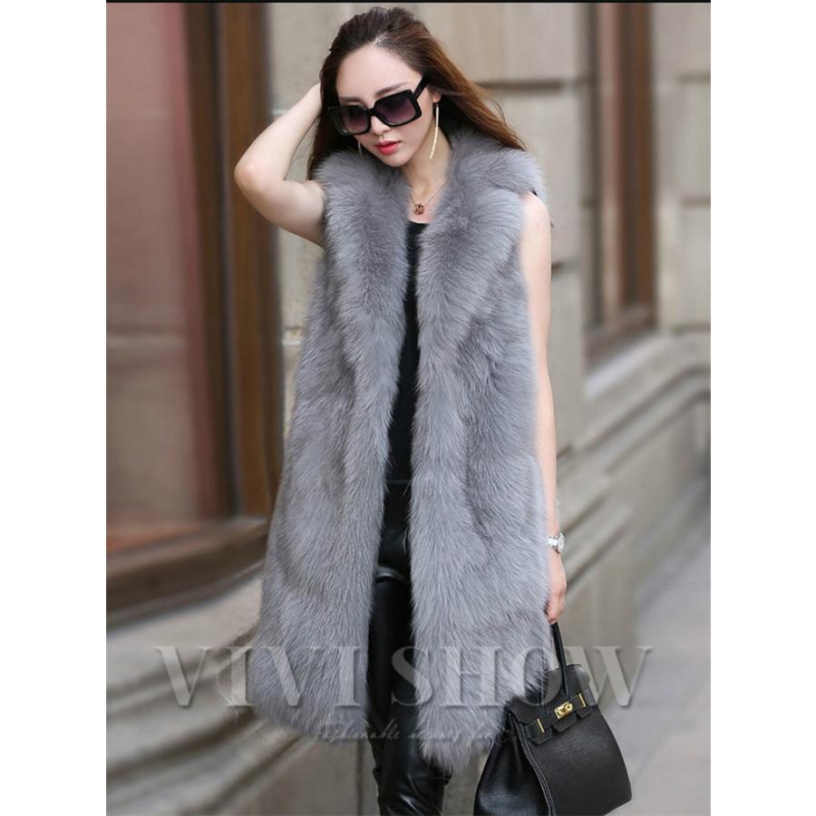 毛皮ベスト レディース ファーコート ロング丈 無地 ファー 大きい
