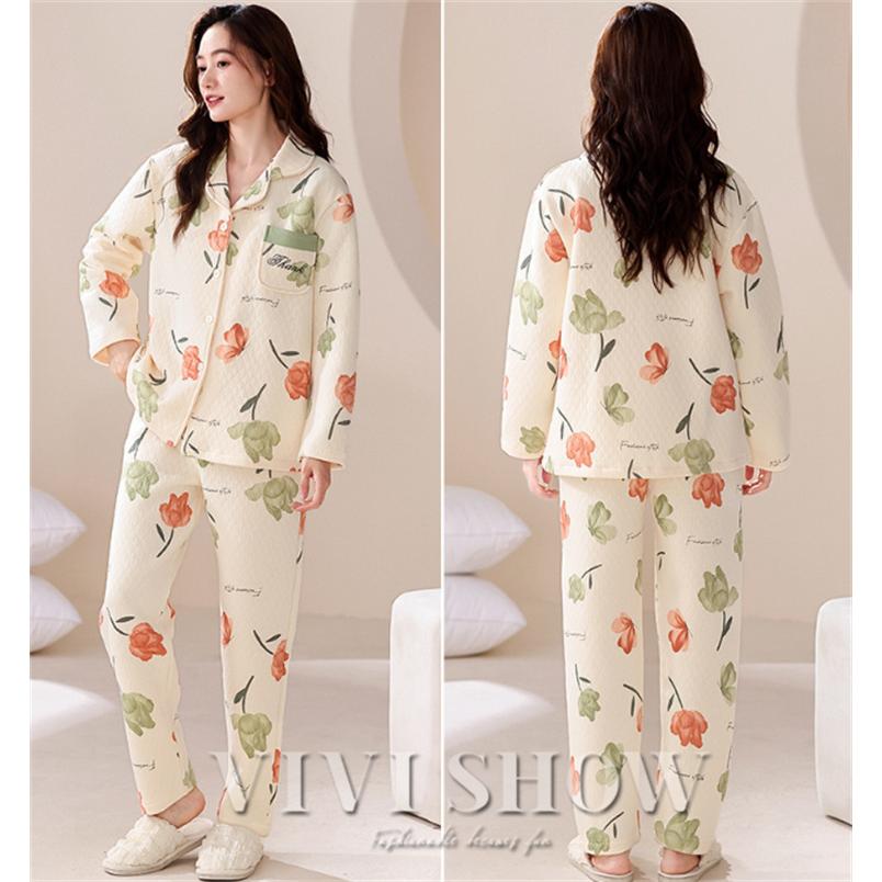 ルームウェア パジャマ レディース 前開き 上下セット 長袖 ロング