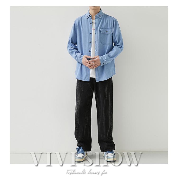 新品　純正 デニムシャツ　メンズLサイズ　男性用　ジャケット　長袖シャツ メンズ シャツ トップス 長袖 デニム 襟付き ゆったり シンプル