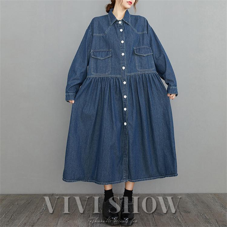 ワンピース レディース デニム 長袖 デニムワンピ ゆったり かわいい