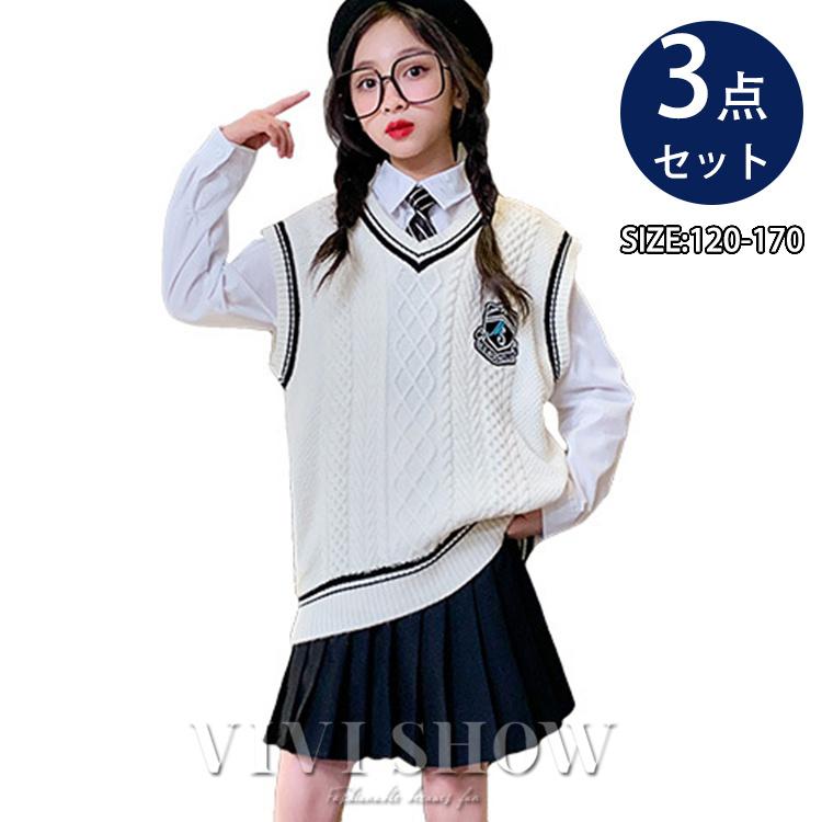 子供服 キッズ 上下セット スカート ネクタイ ベスト 制服風 かわいい