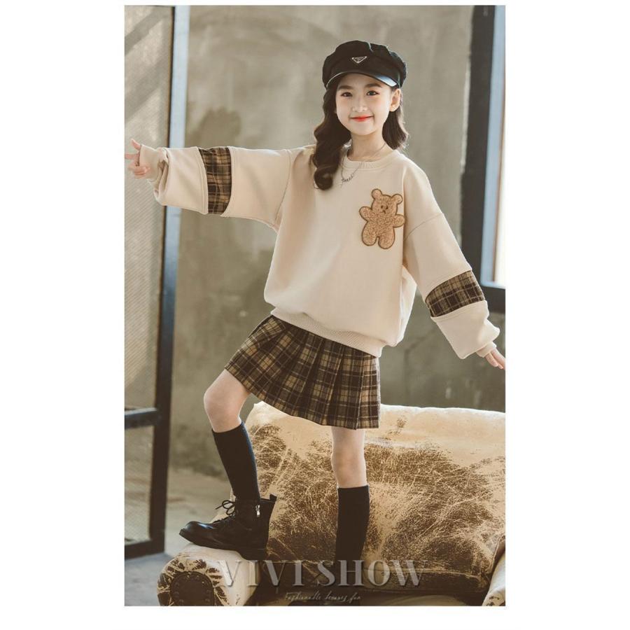 セットアップ キッズ スカート プリーツ チェック柄 トレーナー