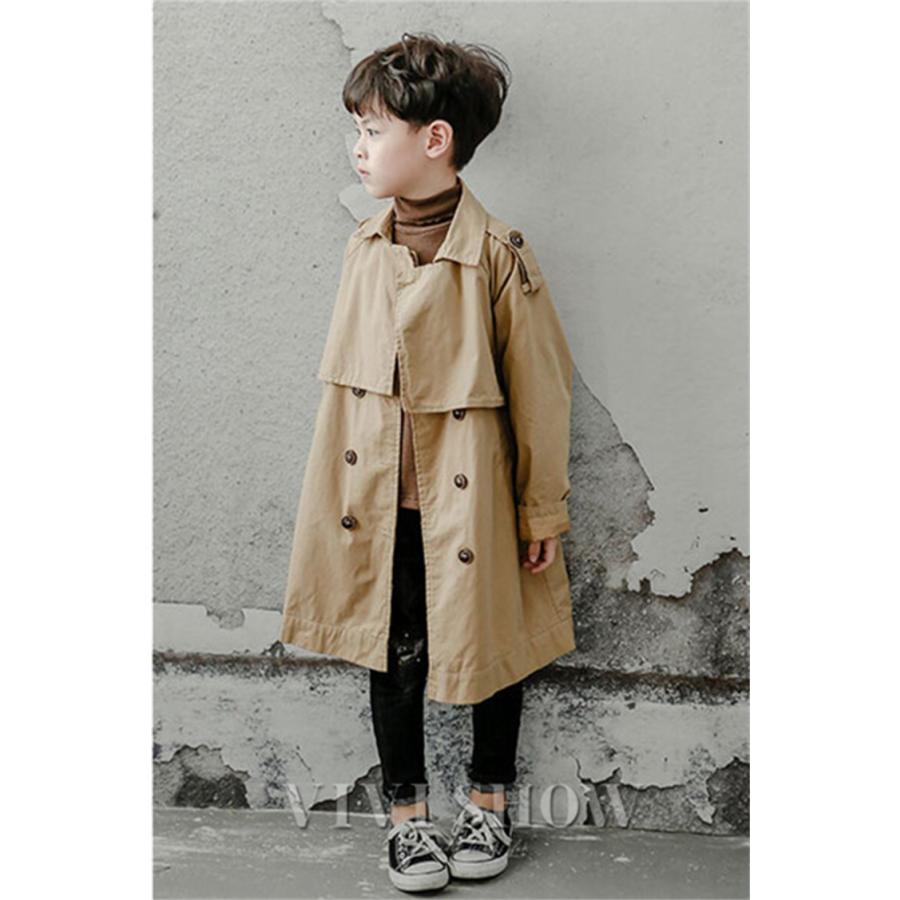 コート アウター 子供服 トレンチコート風 キッズ ノーカラー シンプル 