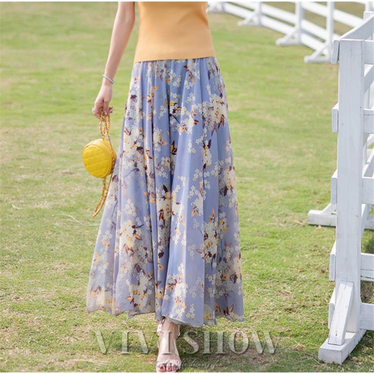 スカート 花柄 ロングフレア シフォン 大人 春 夏 レディース 花柄
