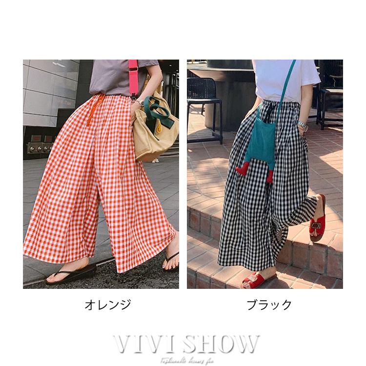 レディース ワイドパンツ チェック柄 ガウチョパンツ スカーチョ