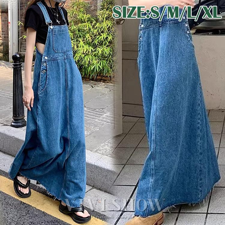 レディース ワンピース ロングワンピ デニムサロペット スカートデニム