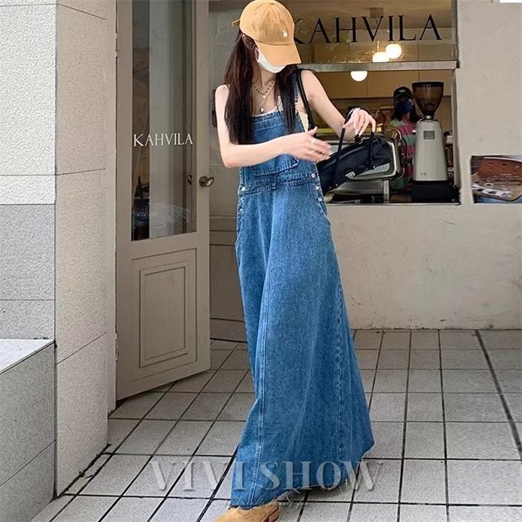 レディース ワンピース ロングワンピ デニムサロペット スカートデニム