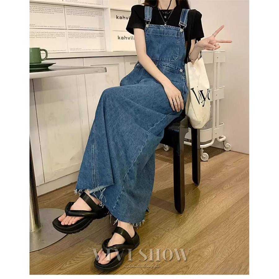 レディース ワンピース ロングワンピ デニムサロペット スカートデニム