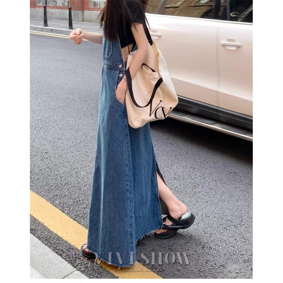 レディース ワンピース ロングワンピ デニムサロペット スカートデニム