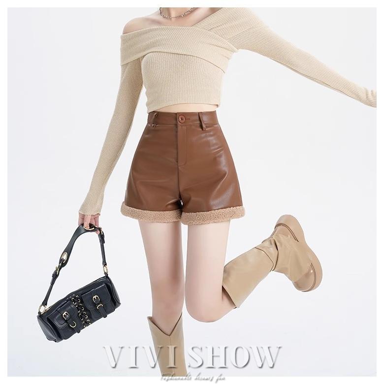 フェイクレザー ショートパンツ レディース PU 皮革短パン オシャレ PU