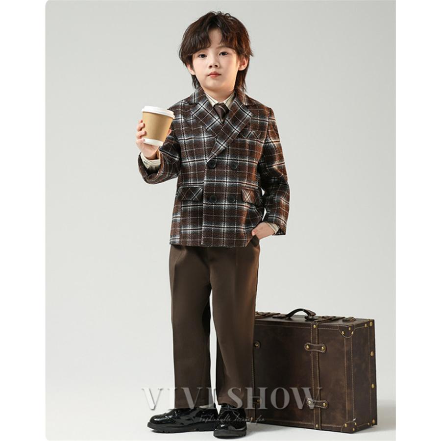 5点セット卒業式 スーツ 男の子 チェック柄 入学式 卒園式 上下セット