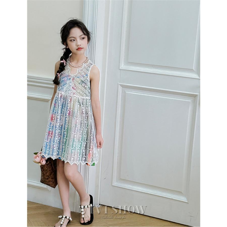 子供服 ワンピース キッズ 女の子 夏 ノースリーブワンピース シフォン