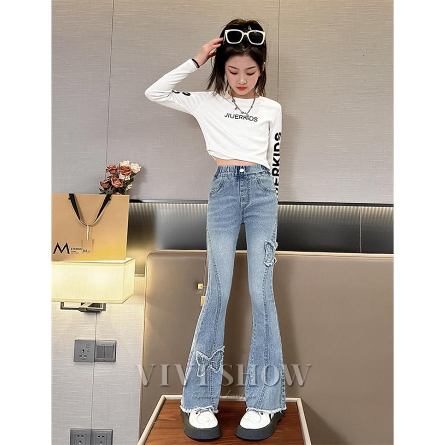 子供 デニムパンツ 女の子 Gパン キッズ ジーンズ 女児 ラッパズボン