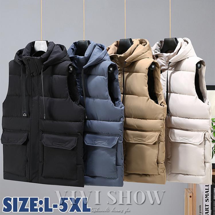 ダウンベスト メンズ 中綿ダウンベスト フード付き 中綿ベスト 大きい