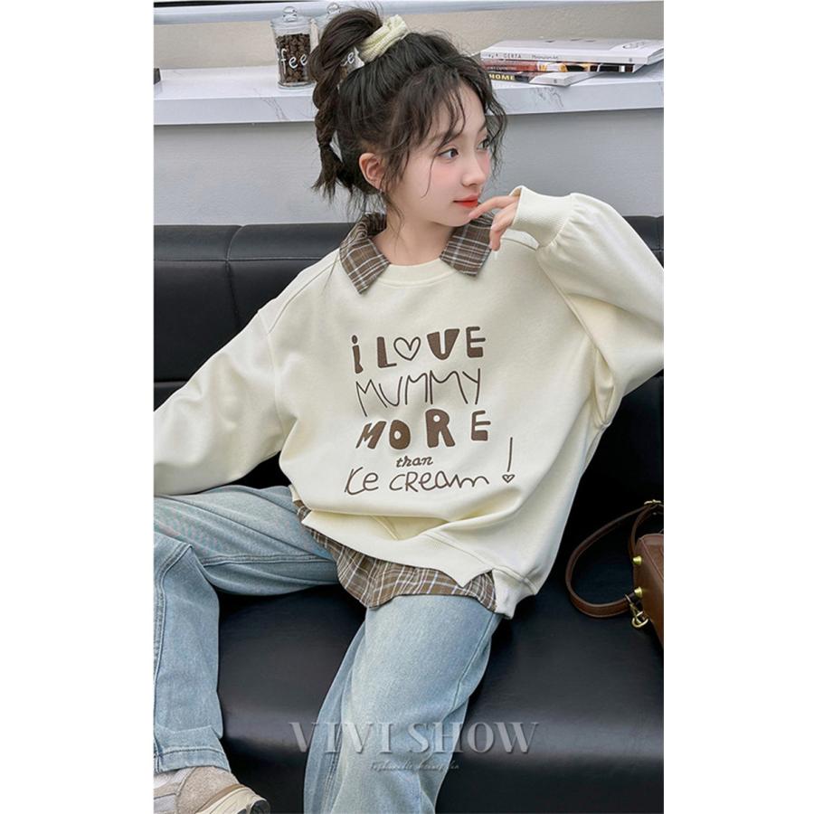 トレーナー 長袖 重ね着風 クルーネック キッズ 子供 こども かわいい