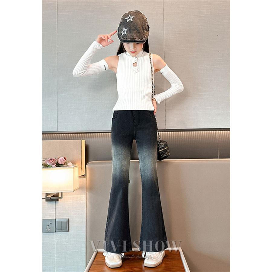 デニムパンツ 女の子 デニムブーツカット パンツ フレアパンツ ロング 