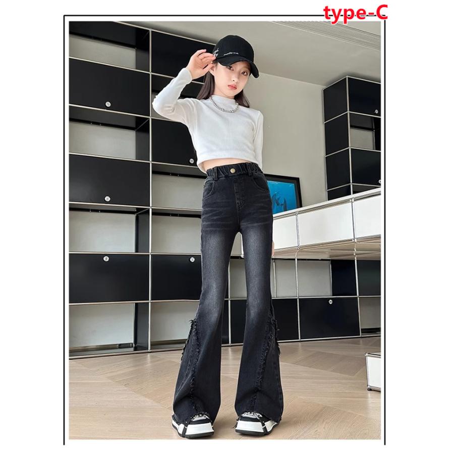 デニムパンツ 女の子 デニムブーツカット パンツ フレアパンツ ロング