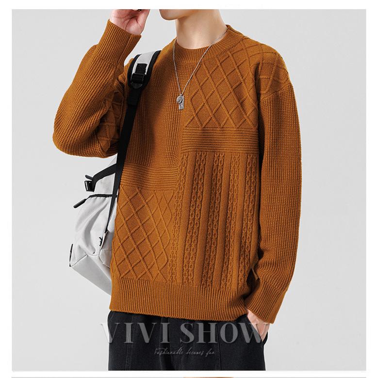 【茶色M】マルボン ゴルフ カットソー セーター ニット メンズ長袖 トップス セーター メンズ ニットセーター 秋冬 長袖 クルーネック