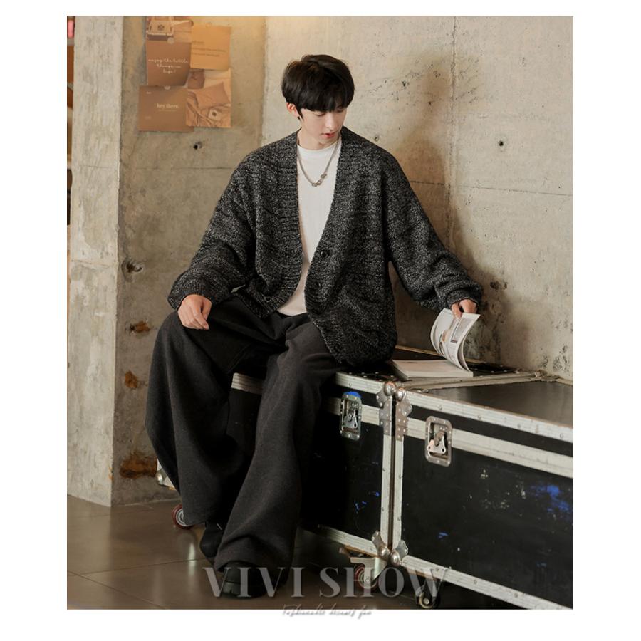 ニット カーディガン メンズ トップス セーター 羽織 長袖 Vネック 畦