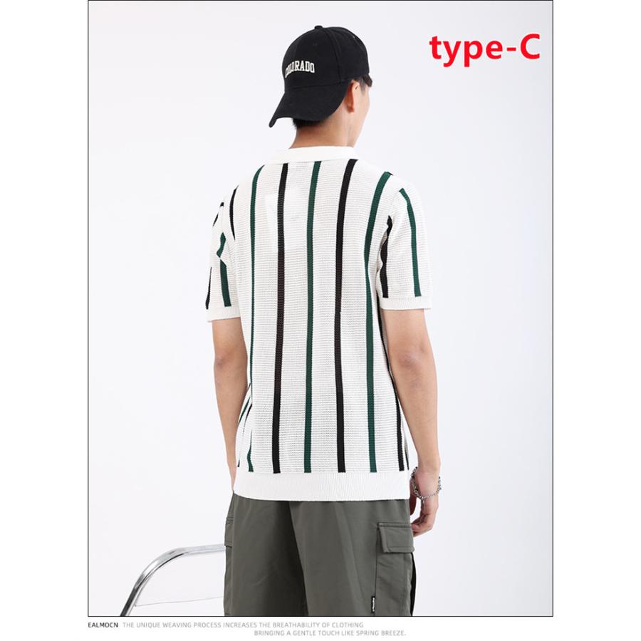 ストライプ ポロシャツ 半袖 メンズ ポロシャツ レトロストライプニットシャツ メンズ 半袖