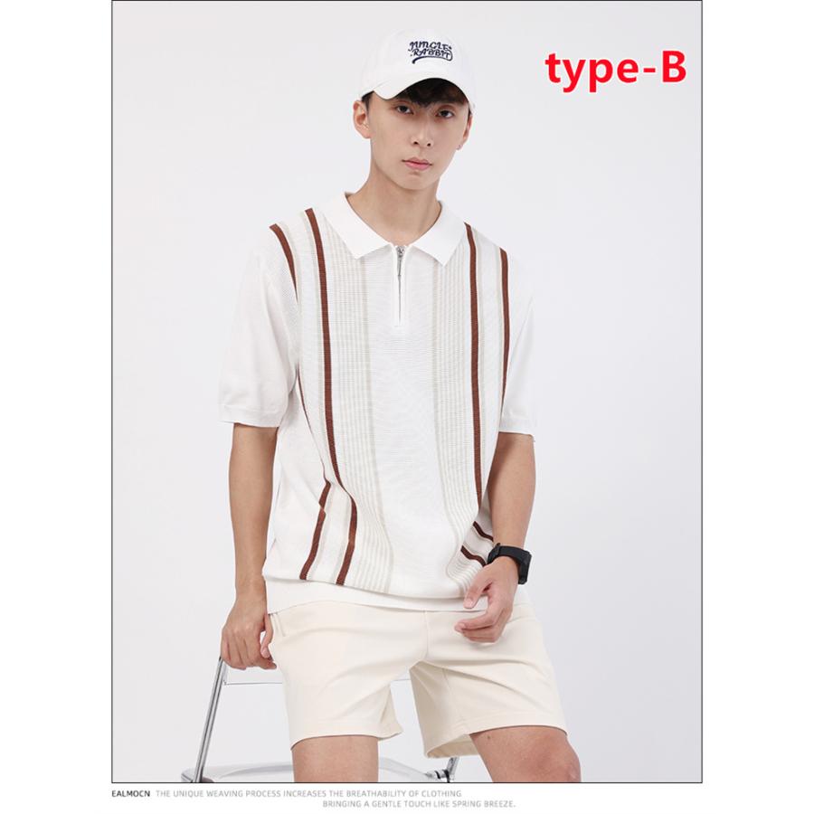 POLO GOLF／半袖／ストライプ／レトロ ポロシャツ レトロストライプニットシャツ メンズ 半袖 ストライプ柄