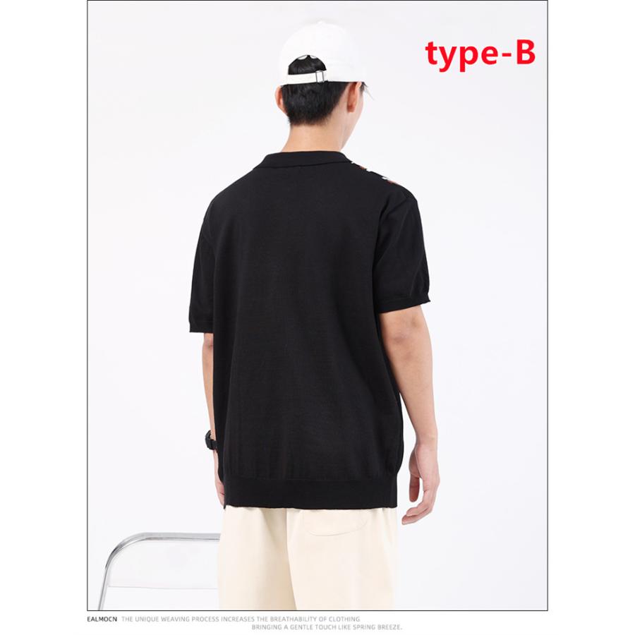 ポロシャツ レトロストライプニットシャツ メンズ 半袖 ストライプ柄