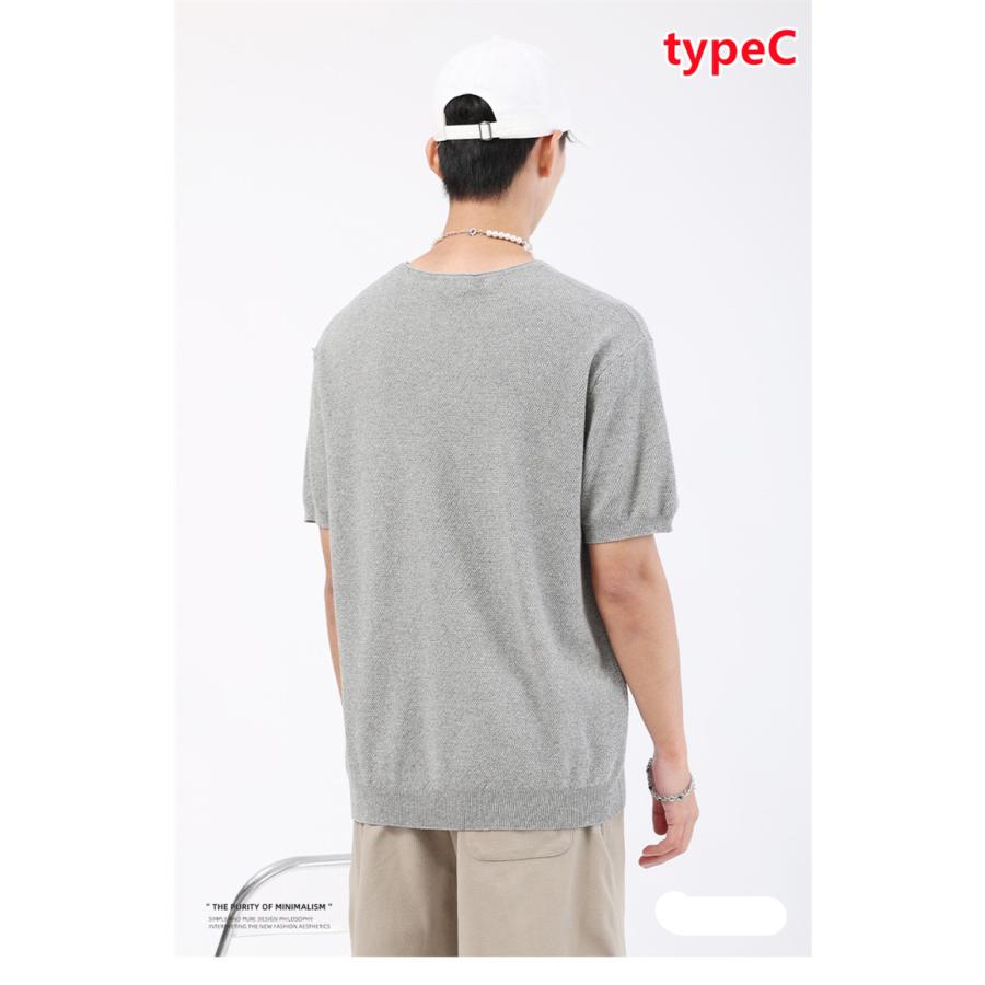 サマーニット メンズ ニット 半袖 冷感 クルーネック Tシャツ 無地