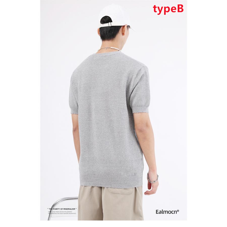 サマーニット メンズ ニット 半袖 冷感 クルーネック Tシャツ 無地