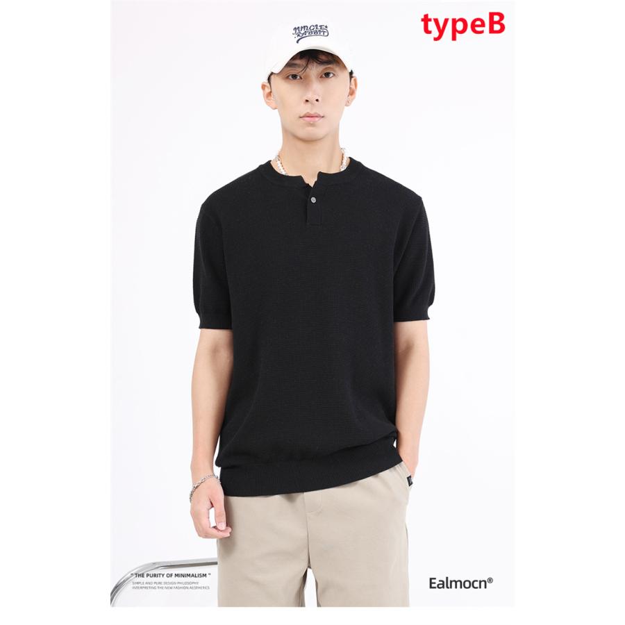 サマーニット メンズ ニット 半袖 冷感 クルーネック Tシャツ 無地